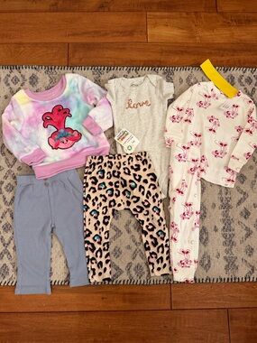 Trolls Pastel Tie-Dye Top & Minnie Mouse pajama set girls 6-12m bundle